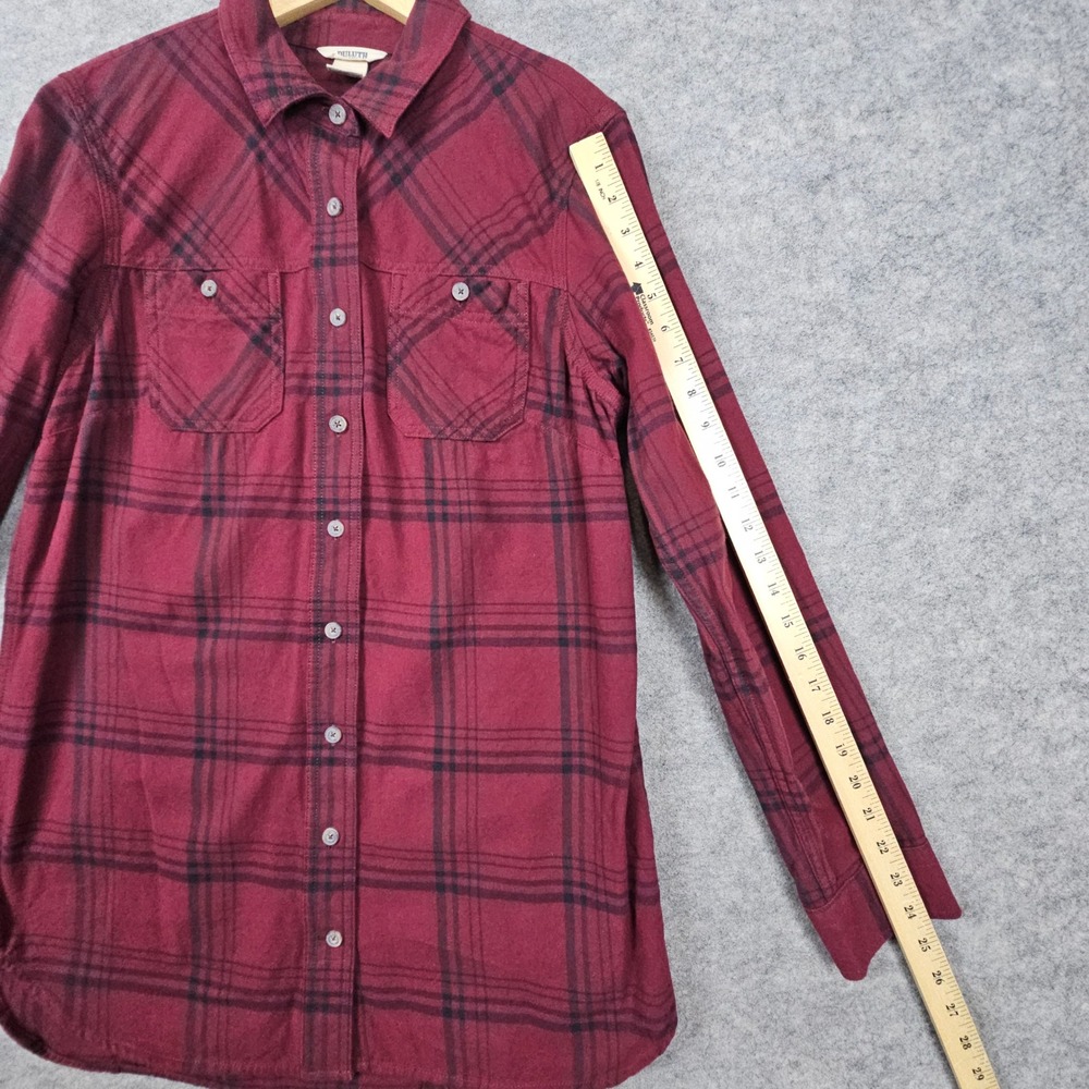 Duluth Trading Women's Red Plaid Button Up Shirt Size M Flannel Roll Tab Sleeves - Picture 9 of 11